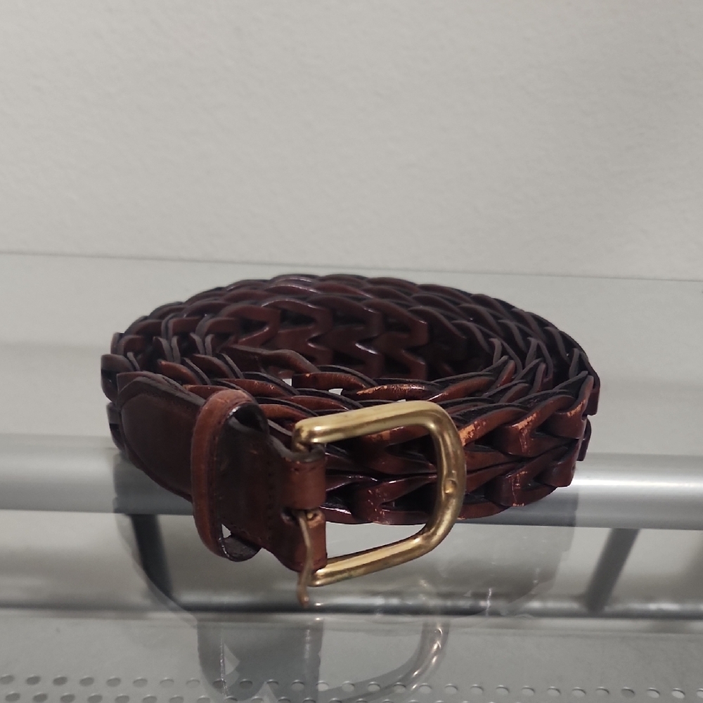 Brighton Brown Braided Leather Belt Gold Buckle Classic